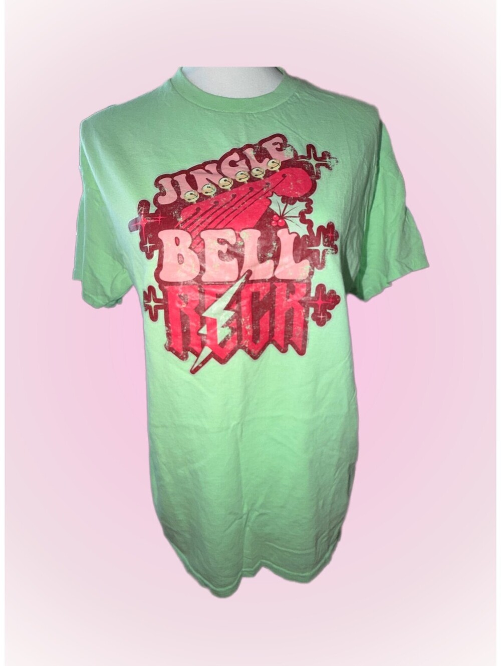 Womens Size Medium Jingle Bell Rock Green T-Shirt by Gildan